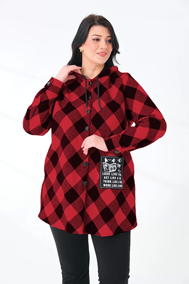 Plaid Hooded Woven Plus Size Lumberjack Shirt Cardigan Hidden Pocket