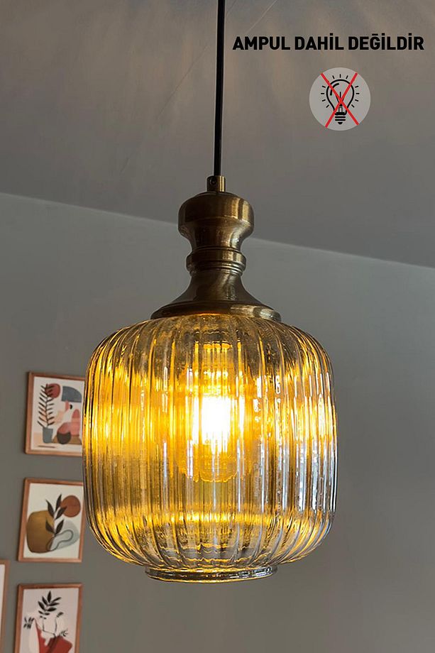 Lumina Cam Bal Rengi Tekli Avize Knob Tokmak Başlık Retro Sarkıt Lamba Restoran Salon Aydınlatma - 2