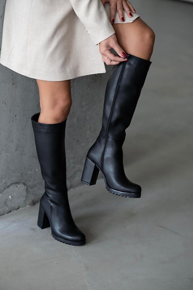 Platform Topuklu Çizme Siyah - 4