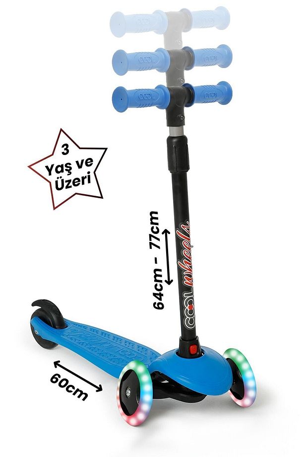 Manuel Star Işıklı 3 Tekerlekli Çocuk Scooter Mavi 40-50 kg Ayrılabilir Mavi - 2