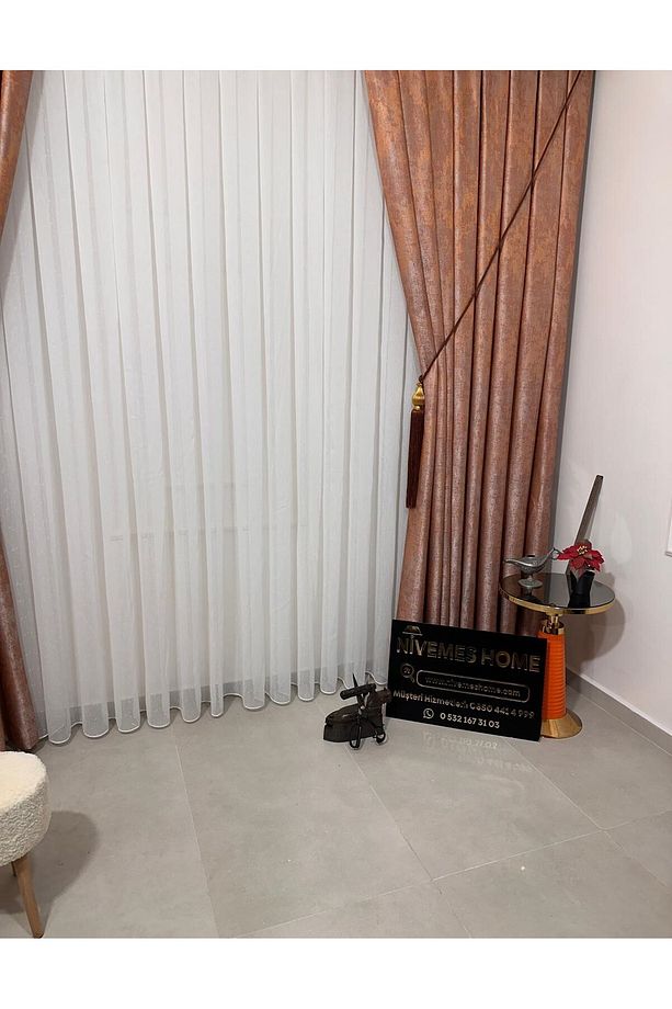Nivemeshome Pera Turuncu 1/3 Sık Pileli Fon Perde Apm - 8