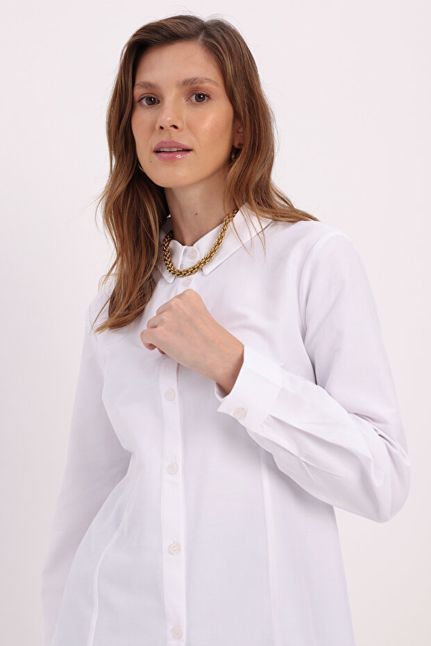 Beyaz Pensli Regular Fit Basic Gömlek - 1