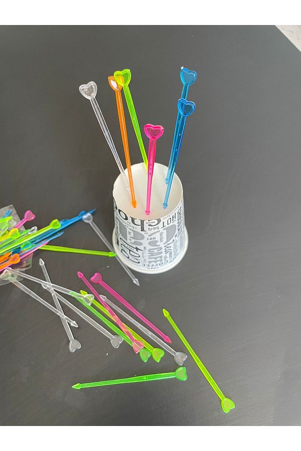 Plastik Cips Çatalı Kalpli 50 Adet/paket Kürdan Cips Meyve, Tatlı, Baklava, Kanepe Çatalı - 5
