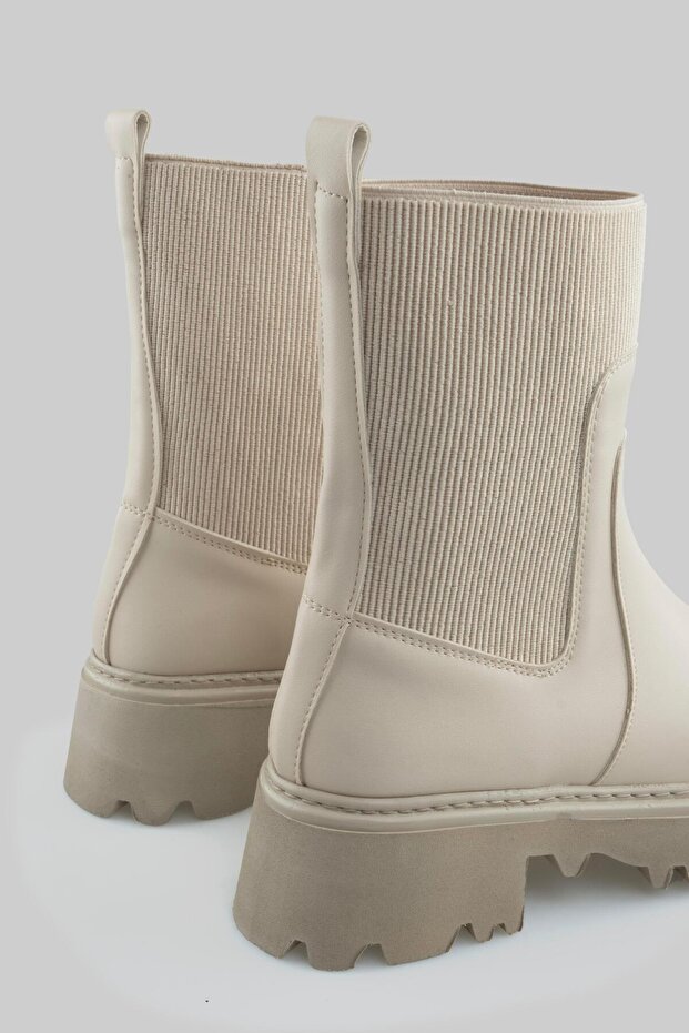 Kalın Taban Lastik Detaylı Bot Bej - 7