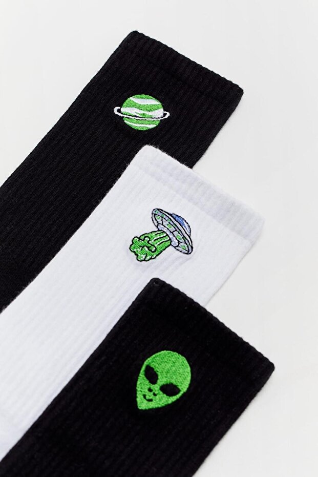 3-Piece Space Embroidery Patterned Colorful Unisex Sports Socks