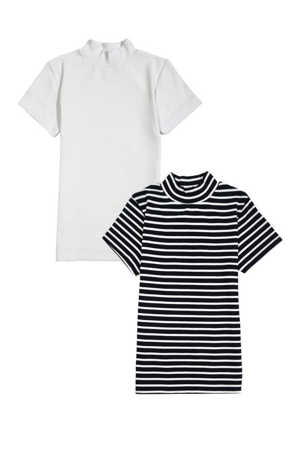2 Pieces Stand Collar Short Sleeve Camisole T-Shirt