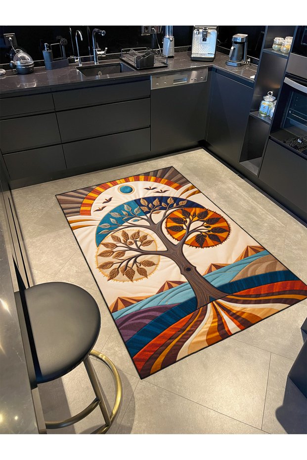 Paris Collection Abstract Theme Tree of Life Patterned Vintage Decorative Carpet 59