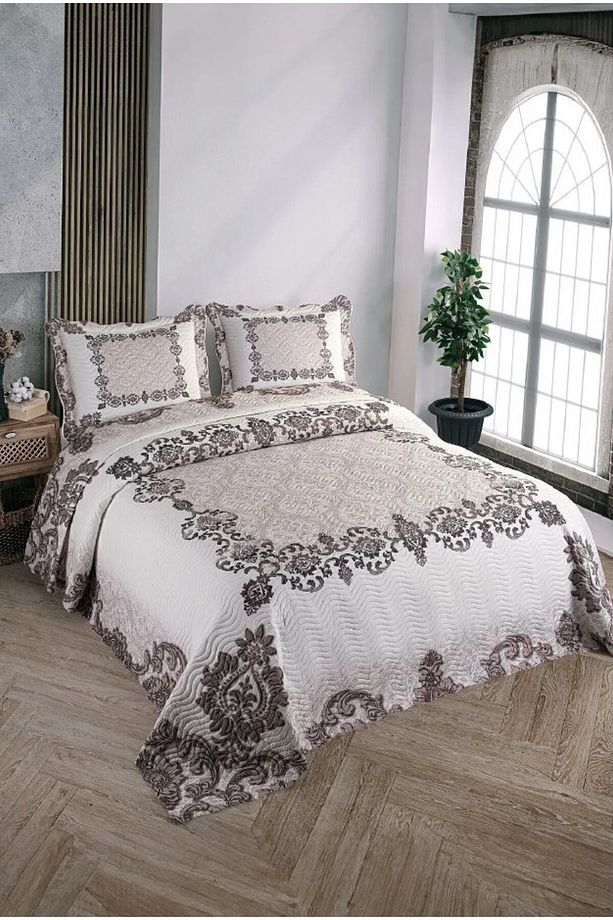 Çift Kişilik Microfiber Kapitone Yatak Örtüsü(GLORİA KAHVE) - 1