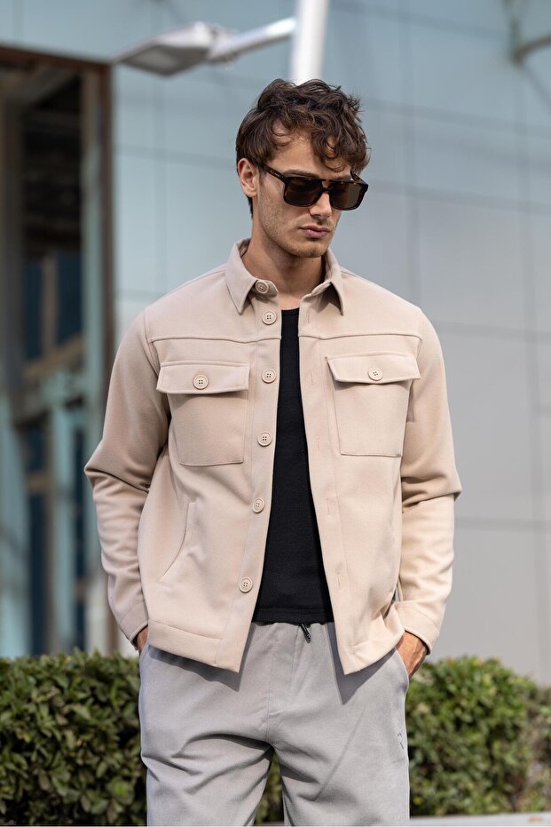 سترة رجالية باللون البيج - 3