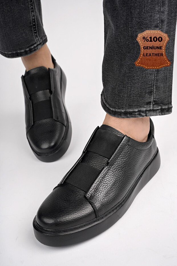 Fernando Guaranteed Genuine Leather Laceless Rubber Detailed Men's Casual Shoes