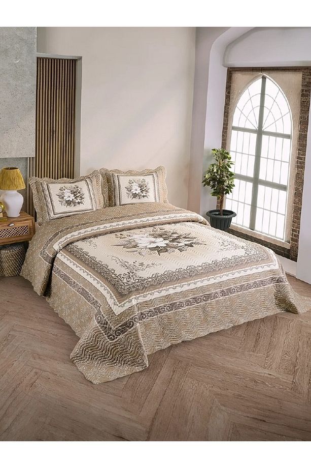 Çift Kişilik Microfiber Kapitone Yatak Örtüsü(GLORİA KAHVE) - 1