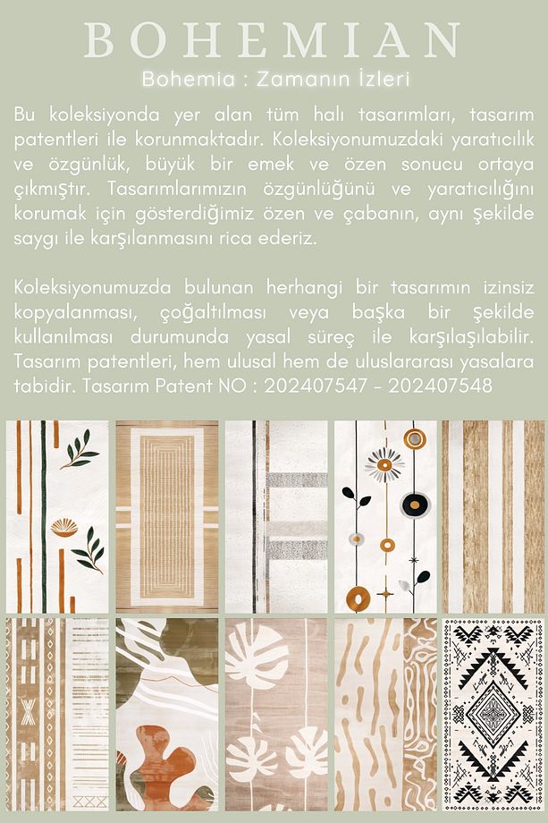 Bohem Yıkanabilir Kaymaz Taban Leke Tutmaz Salon Halısı Mutfak Halısı ve Yolluk - 5