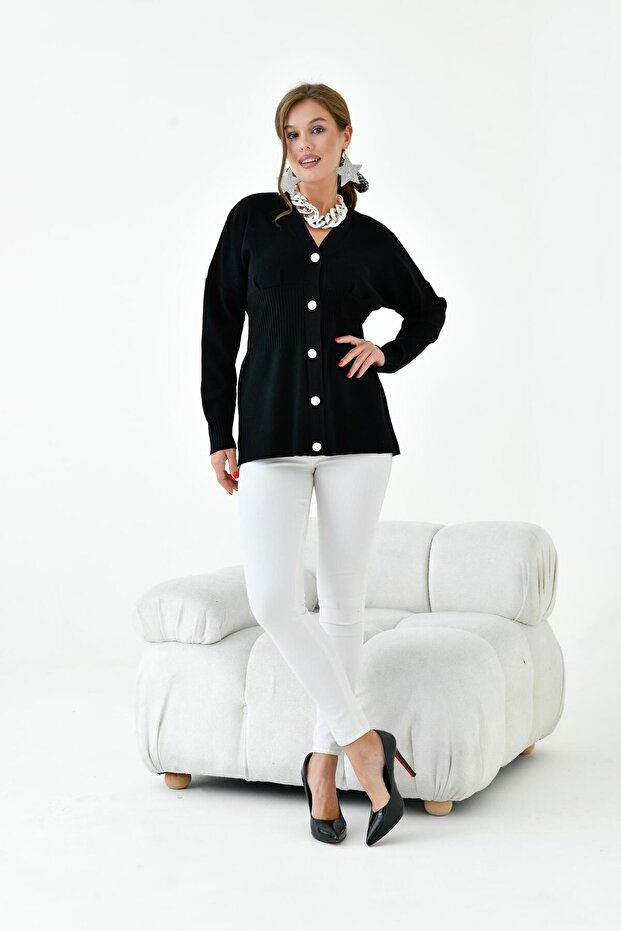 Women's Button Detailed Cardigan Black 20910