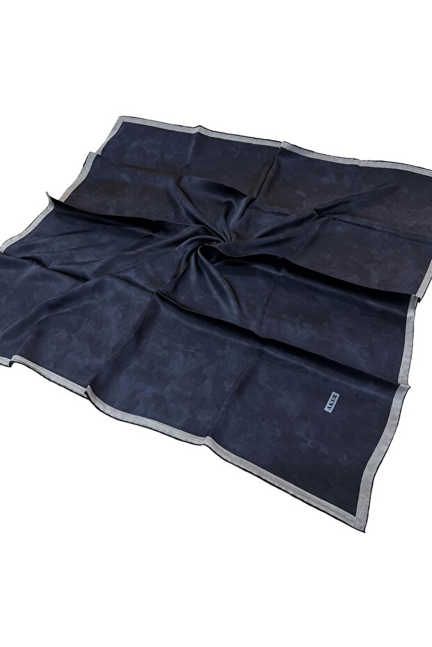 Silk Scarf - 7208704-322 Navy Blue Gray Large Size Sura