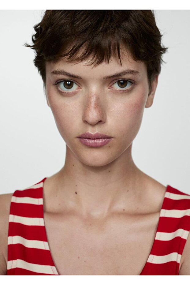 Düğmeli çizgili bluz - 5