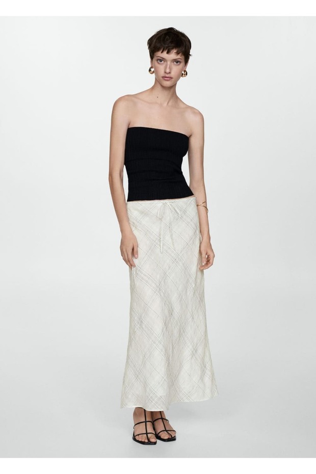 Linen Blended Patterned Skirt - 2