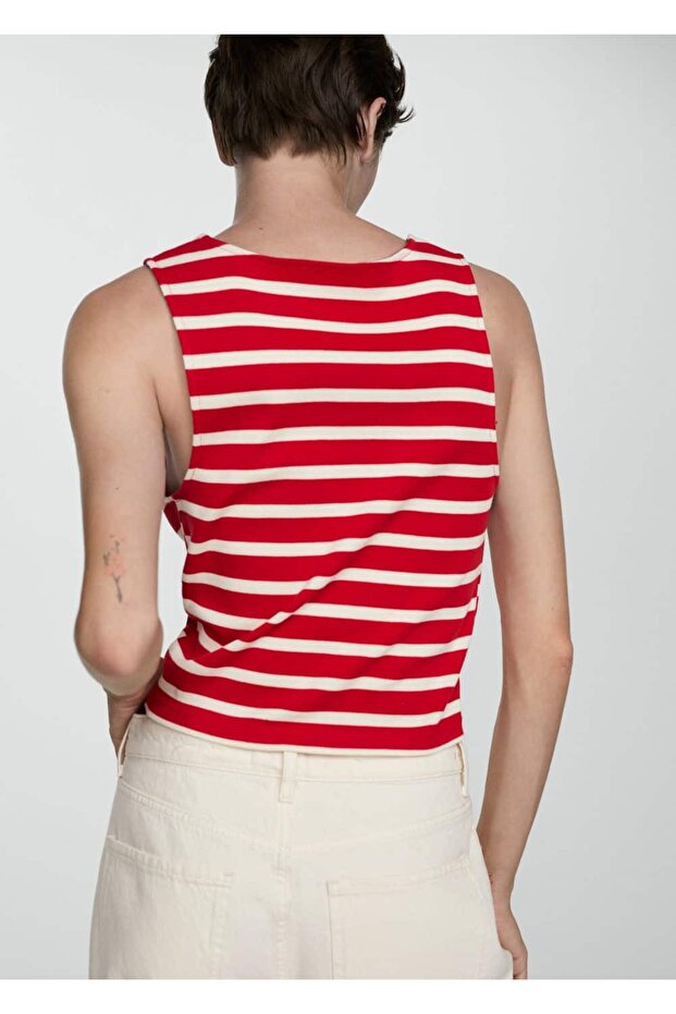 Düğmeli çizgili bluz - 4