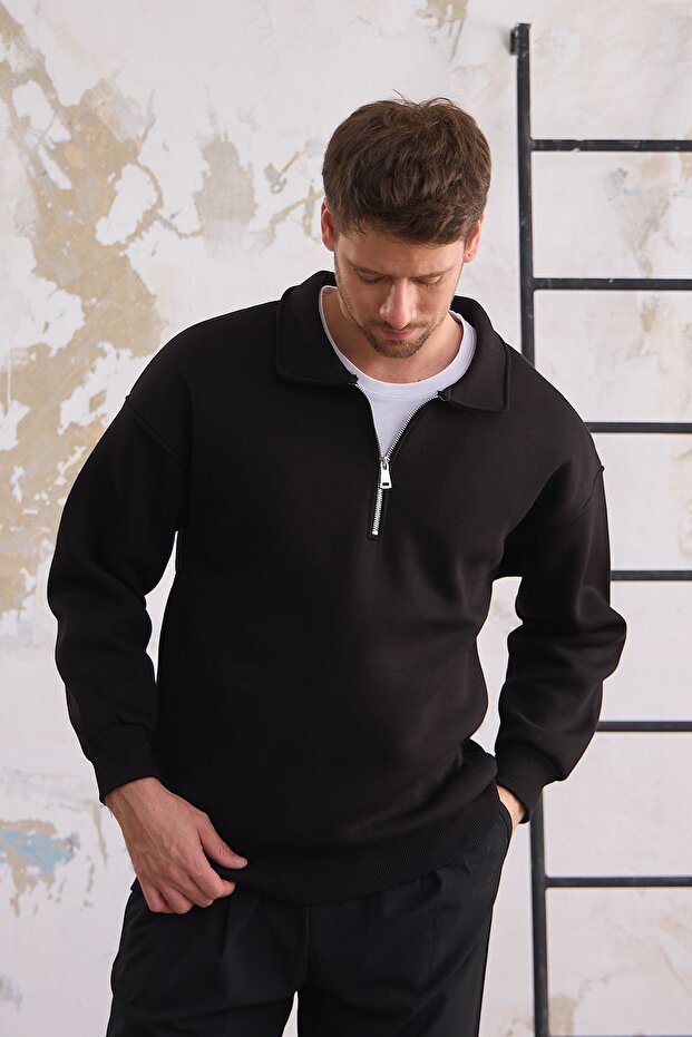 3 Thread Half Zippered Sweatshirt with Cotton Inside