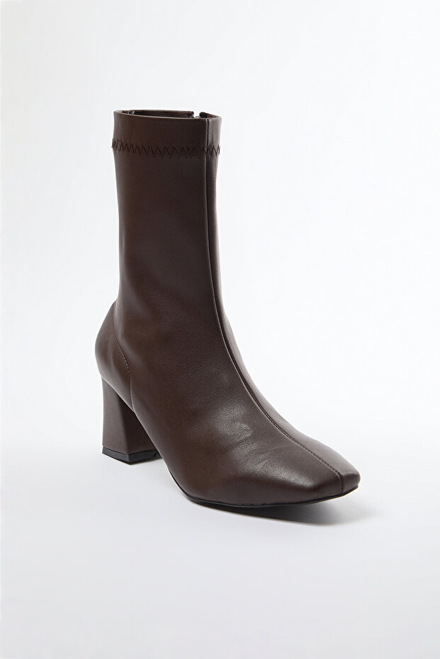 Braune Stretch-Damenstiefel mit Reißverschluss und Blockabsatz TAKAW25BO00001 - 2