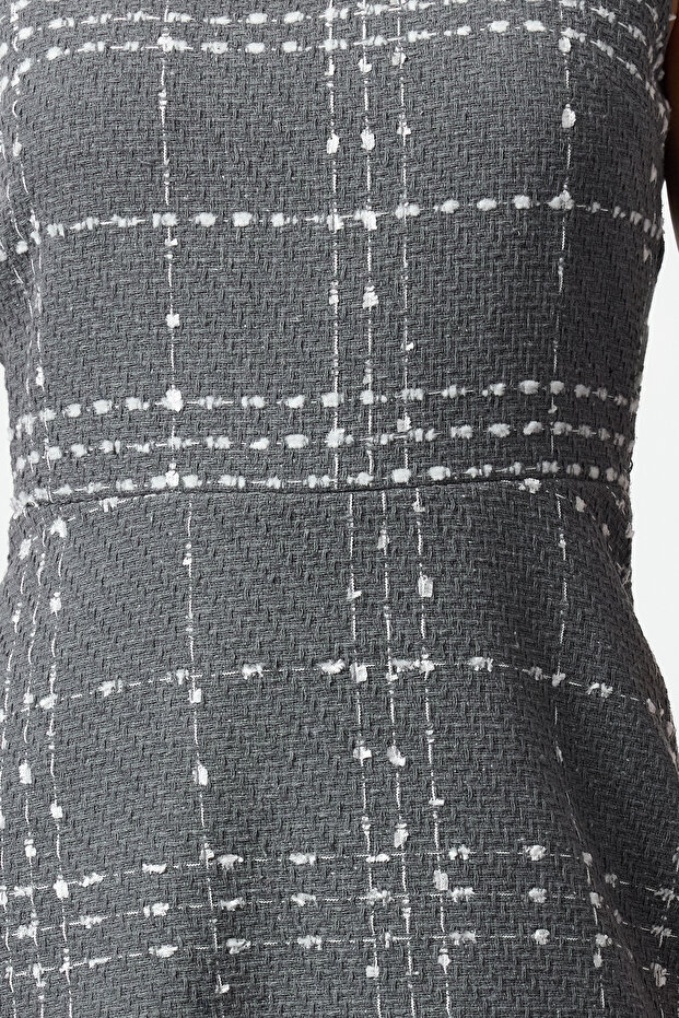 Gri Ekose / Kareli Mini Dokuma Elbise TWOAW23EL00258 - 3