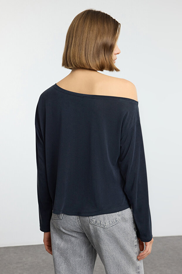 Antrasit More Sustainable Kayık Yaka Relaxed/Rahat Kesim Modal Örme Bluz TWOAW25BZ00282 - 5