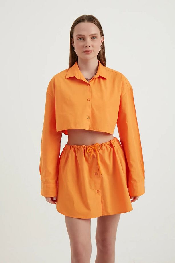 Geniş Kollu Oversize Crop Gömlek - 2