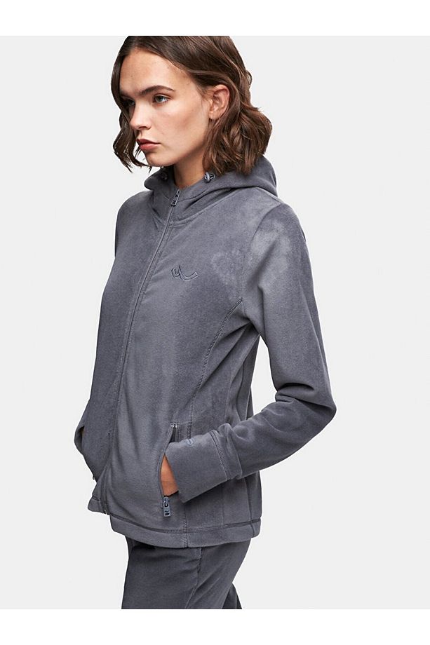 Düz Kapüşonlu Polar Fermuarlı Regular Fit Gri Sweatshırt - 4