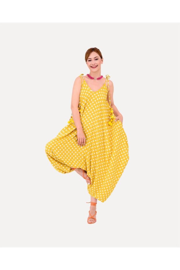 Puantiyeli Patchwork Otantik Şalvar Tulum - 1