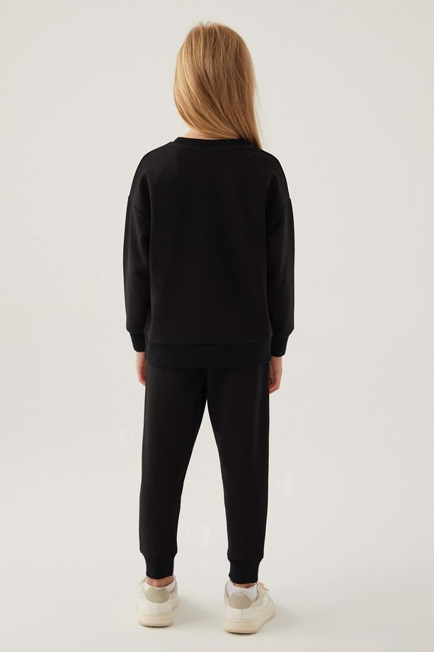 Lisanslı 1764 Sweatshirt ve Pantolon Alt Üst Kız Çocuk Eşofman Takımı SİYAH - 6