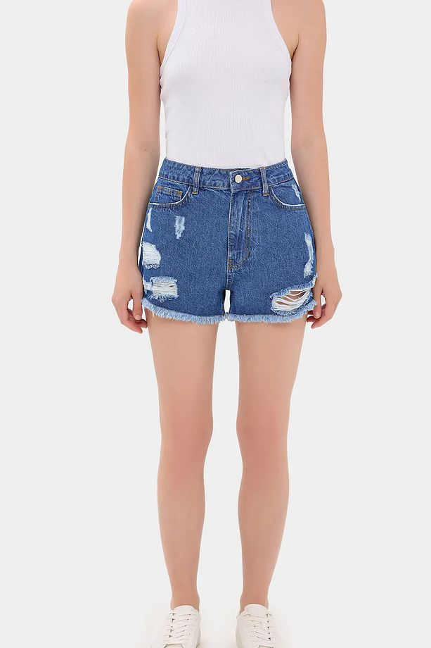 Yüksek Bel  Denim Şort - 1