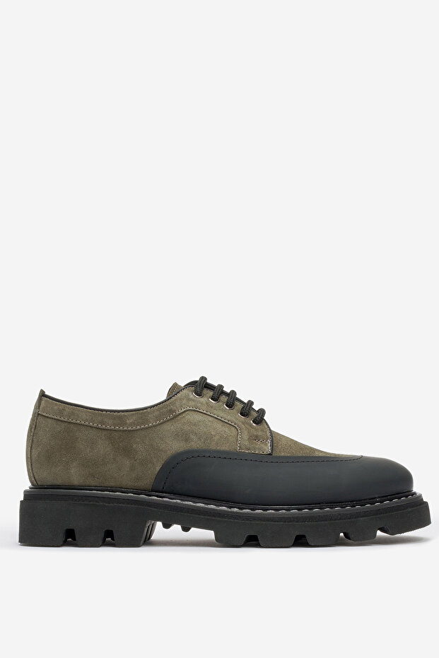 Men's Thick Soled Lace-Up Casual Shoes Real Leather Mc 20297 Khaki