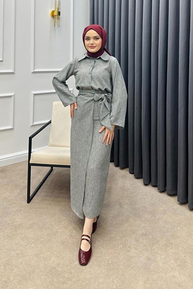 مجموعة تنورة ملفوفة باللون الرمادي - 1