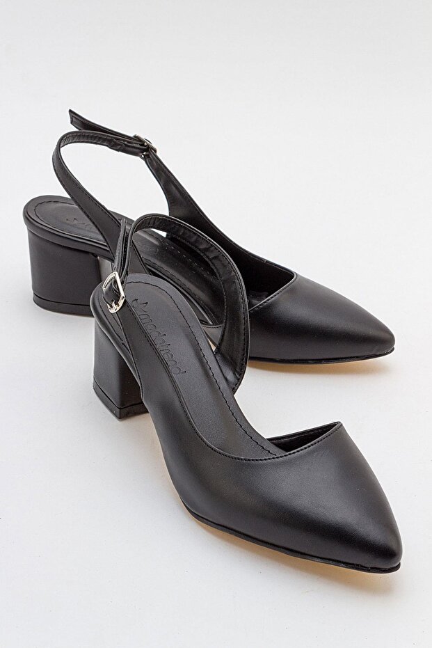 Open Back Women's Heeled Shoes Black Skin