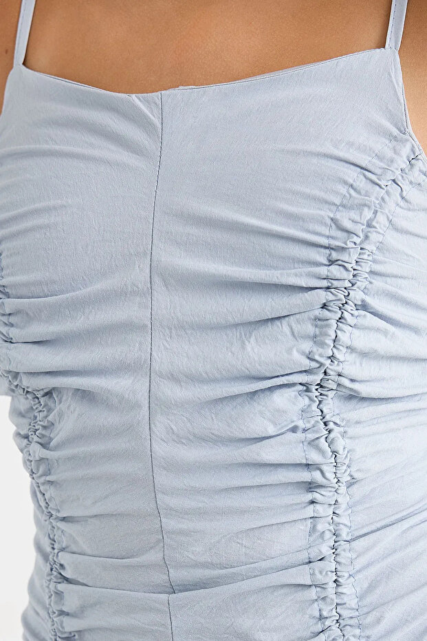 Büzgülü Mini Elbise - 5