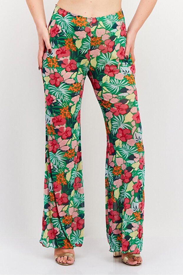 Women Floral Printed Wide Leg Pants, Multicolor