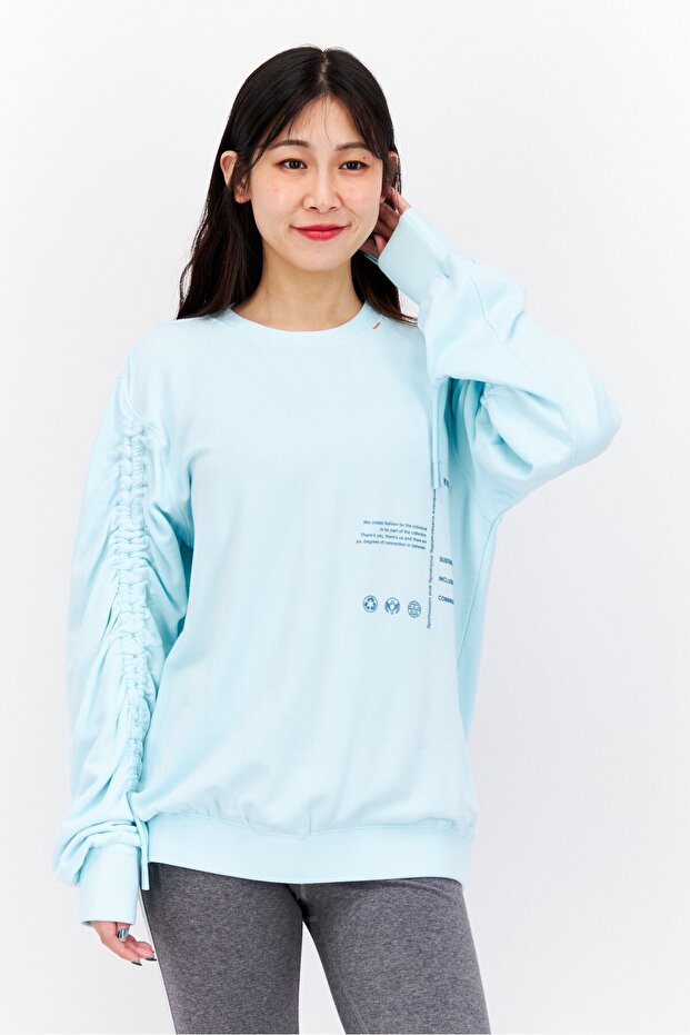 Women Round Neck Graphic Sweatshirt, Turquoise