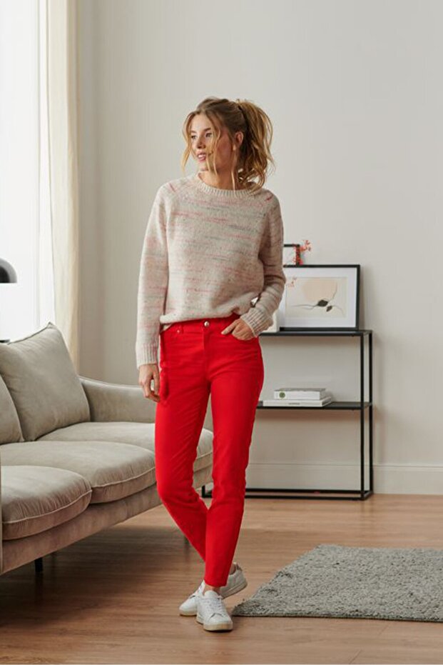 Kadın Slim Fit Esnek Düz Kot Pantolon، Kırmızı
