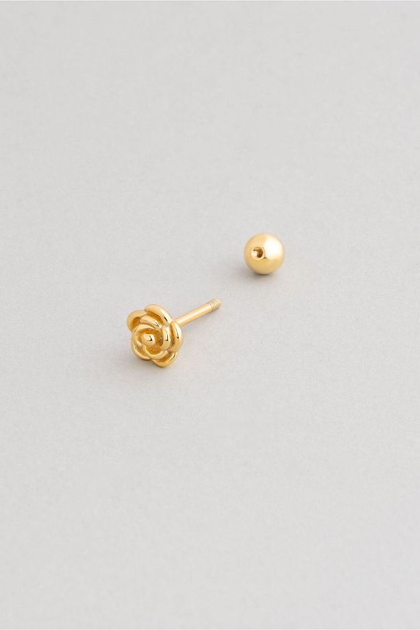 Minimal Gül 18 Ayar Sarı Altın Kaplama Gümüş Helix-Tragus Piercing - 3