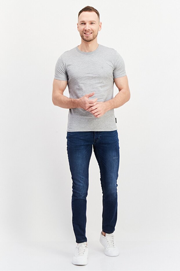 Erkek مقاس عادي Düz Esnek Kot Pantolon، Mavi - 4