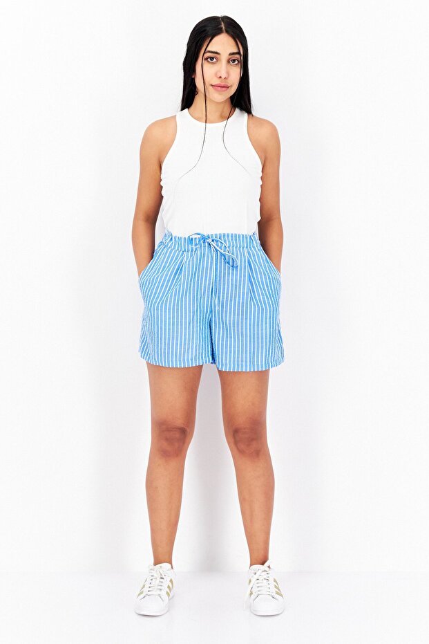 شورت نسائي أساسي برباط، أزرق - 2