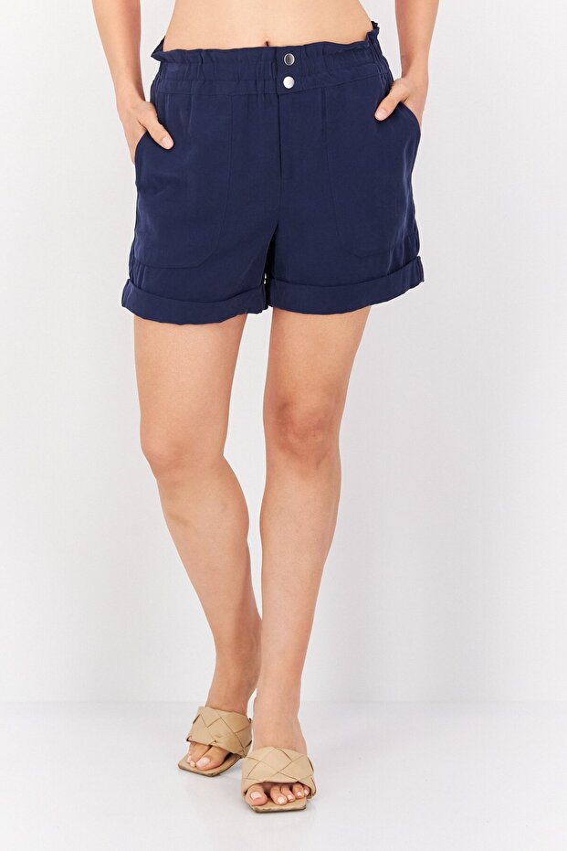 Women Regular Fit High Rise Basic Shorts, Blue