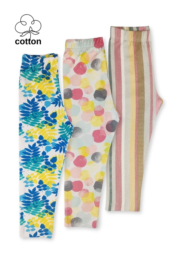 Триколірні довгі легінси з візерунком для дівчаток на літо - 1