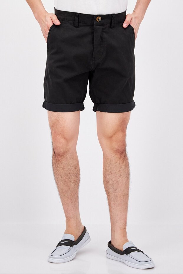 Men Solid Chino Shorts, Black - 1