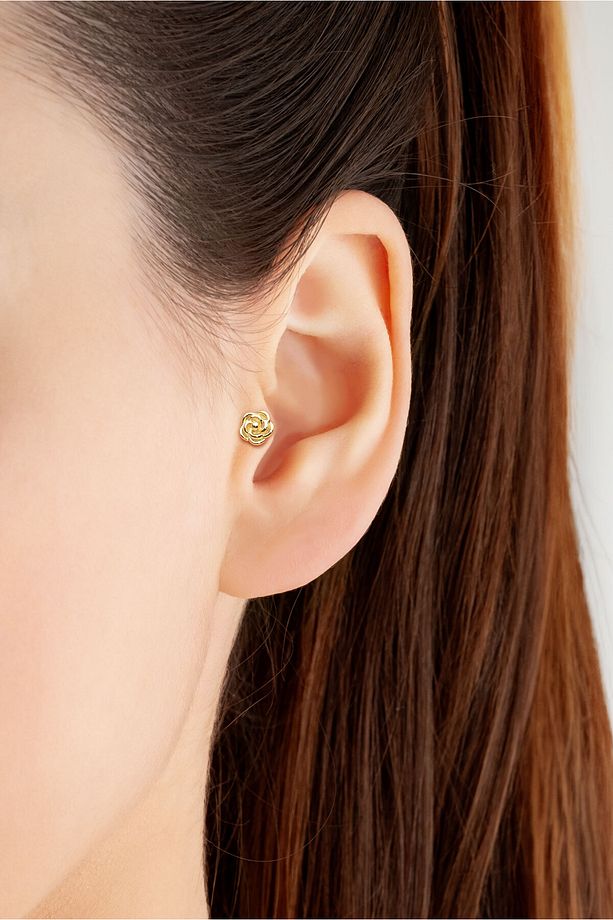 Minimal Gül 18 Ayar Sarı Altın Kaplama Gümüş Helix-Tragus Piercing - 4