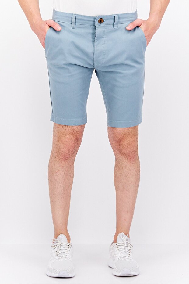 Men Slim Fit Solid Basic Shorts, Sage Blue - 1