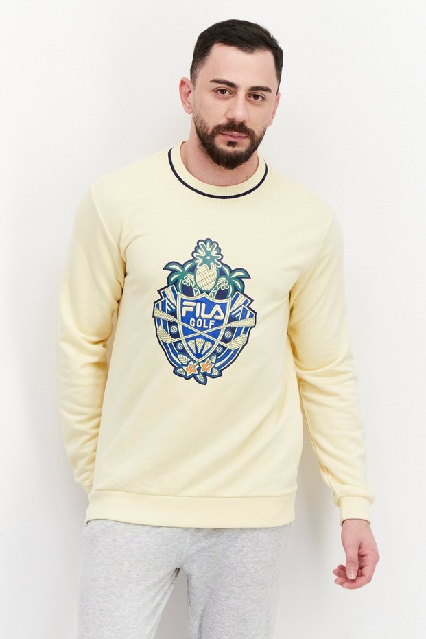 Men Sportswear Fit Round Neck Long Sleeve Outdoor Sweatshirt, Yellow