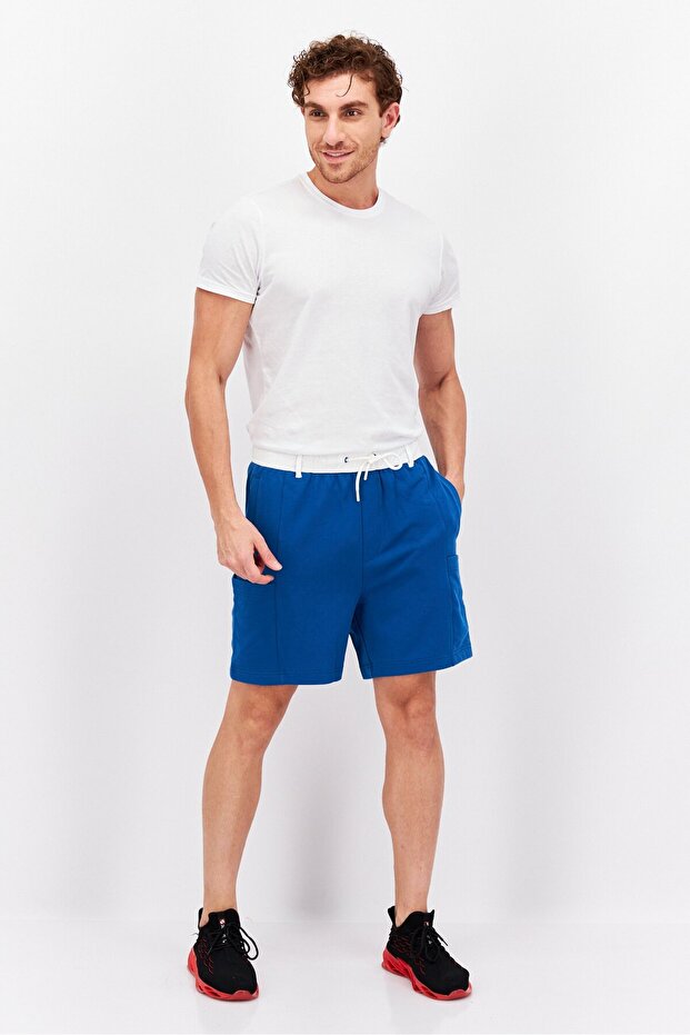 Men Drawstring Solid Basic Shorts, Blue - 4