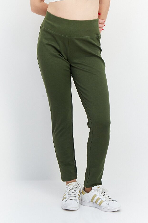 Women Skinny Fit Plain Pull On Pants, Green