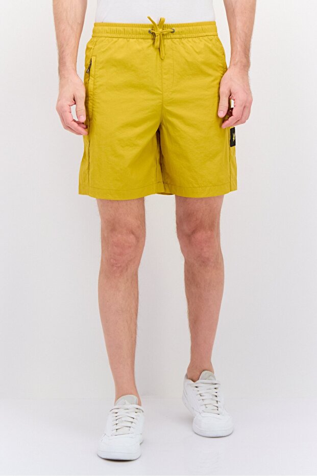 Men Patch Logo Basic Shorts, Dark Yellow - 1