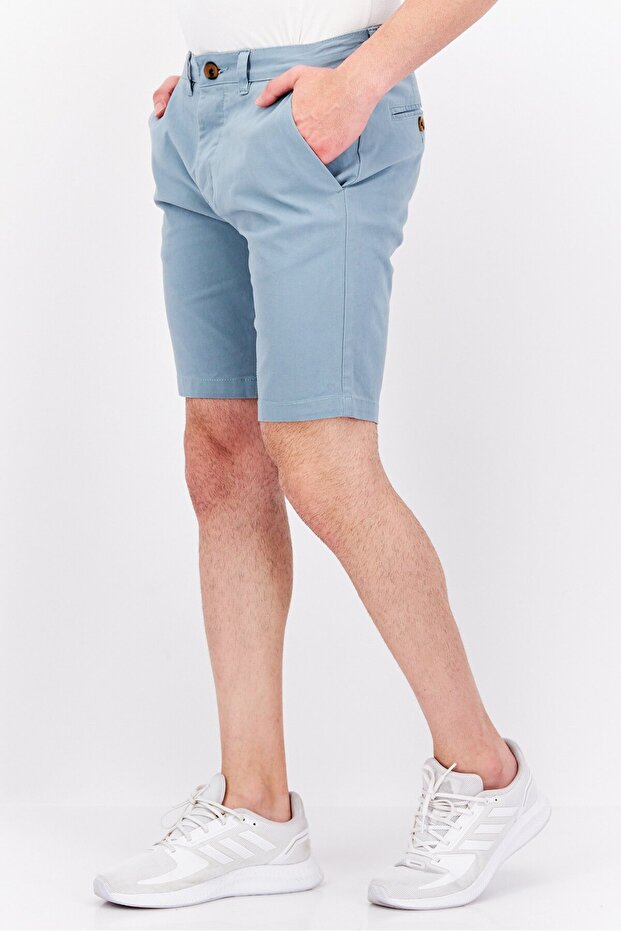Men Slim Fit Solid Basic Shorts, Sage Blue - 2